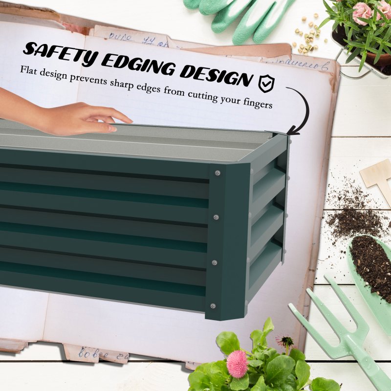 Outsunny Set of 2 Raised Garden Bed, Outdoor Planter Box with Galvanised Steel Frame for Growing Vegetables, Flowers and Herbs, 110 x 50 x 30cm, Green