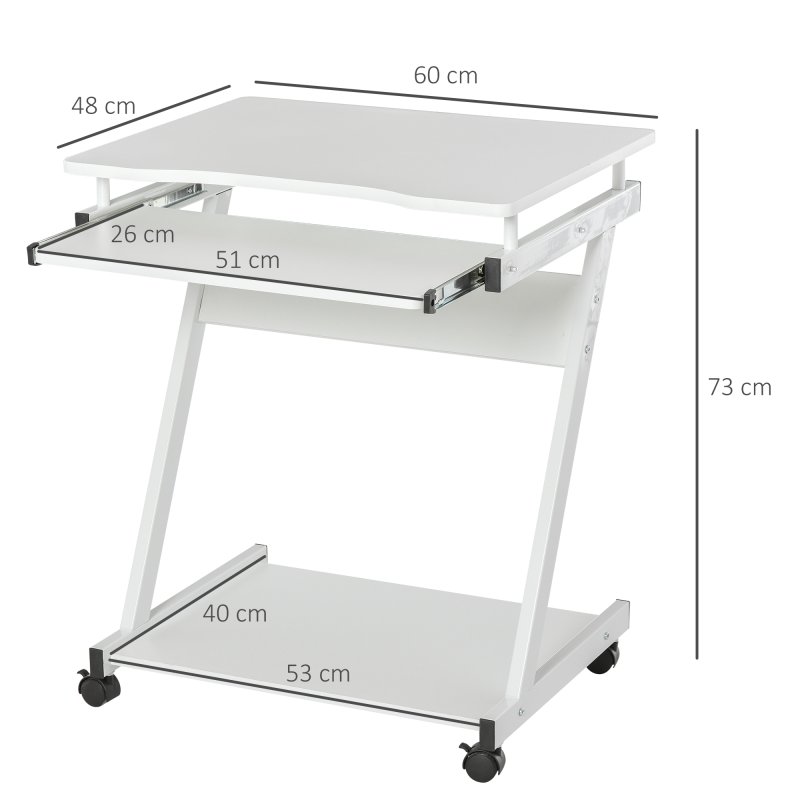 HOMCOM Movable Computer Desk with 4 Moving Wheels Sliding Keyboard Tray Home Office Workstation 