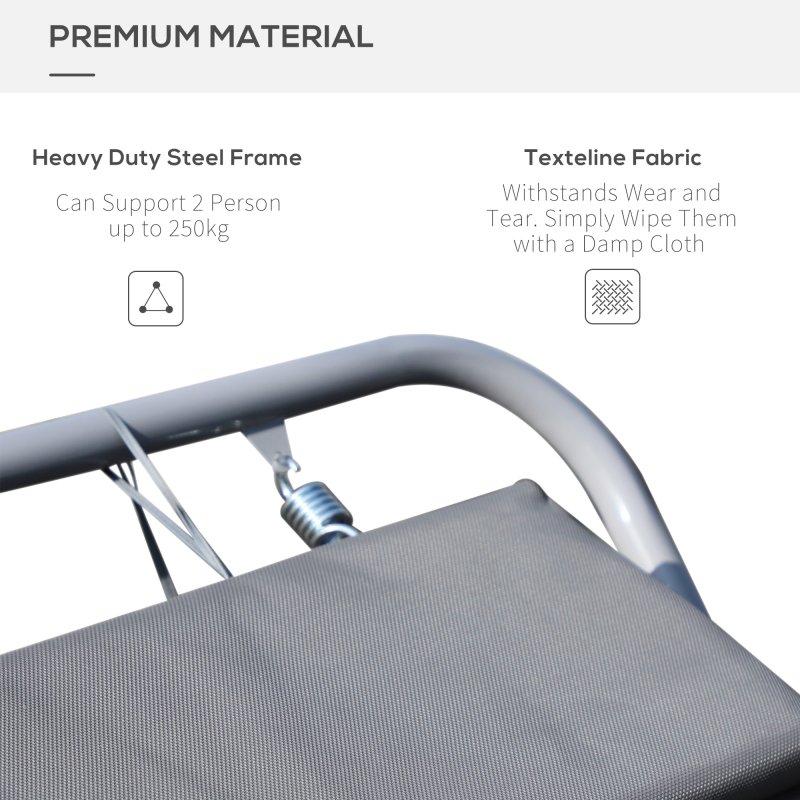Outsunny Rocking Sun Lounger, Double Garden Lounger Sunbed with Headrest Pillows, Texteline Outdoor Rocking Chair Swing Hammock Daybed with Metal Frame for Patio, Terrace, 212 x 175 x 60 cm, Grey