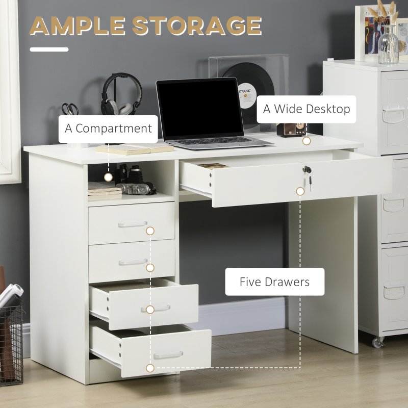 HOMCOM Computer Desk, Home Office Desk with Lockable Drawer, Storage Shelf for Study Bedroom, 110 x 50 x 76 cm