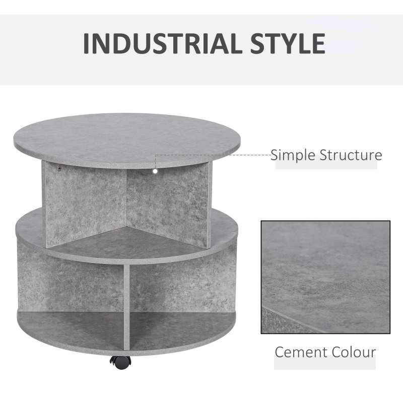 HOMCOM Round Coffee Table, Movable Centre Table with Divided Shelves and Rolling Wheels, 3 Tier Living Room Table