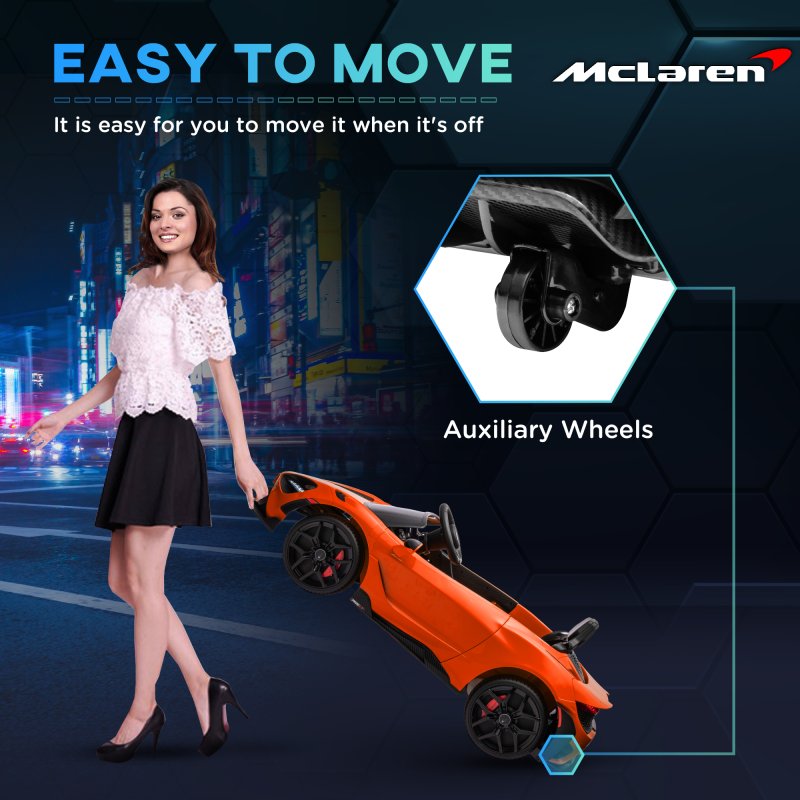 AIYAPLAY McLaren 765LT Licensed Electric Car for Kids with Butterfly Doors, 12V Kids' Electric Ride on with Remote Control, Transport Wheels, LED Lights, MP3 Music, Horn, for 3-6 Years, Orange