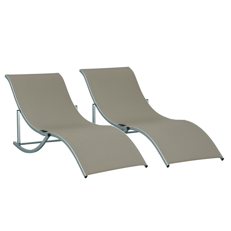 Outsunny Set of 2 S-shaped Foldable Lounge Chair Sun Lounger Reclining Outdoor Chair for Patio Beach Garden, Light Grey