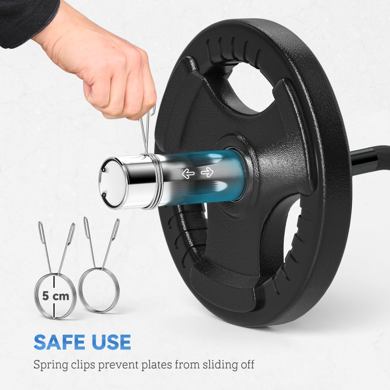 SPORTNOW 4ft Barbell Bar up to 100kg for 5cm Weight Plates with Spring Clips, Home Gym Weight Lifting Bar, 8kg