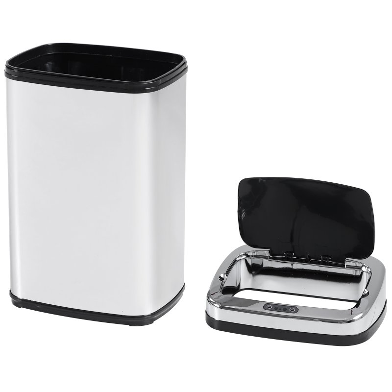 HOMCOM 30L Automatic Kitchen Bin with Lid, Stainless Steel Sensor Bin with Infrared Motion Sensor for Home Office, Bathroom, Living Room, Silver