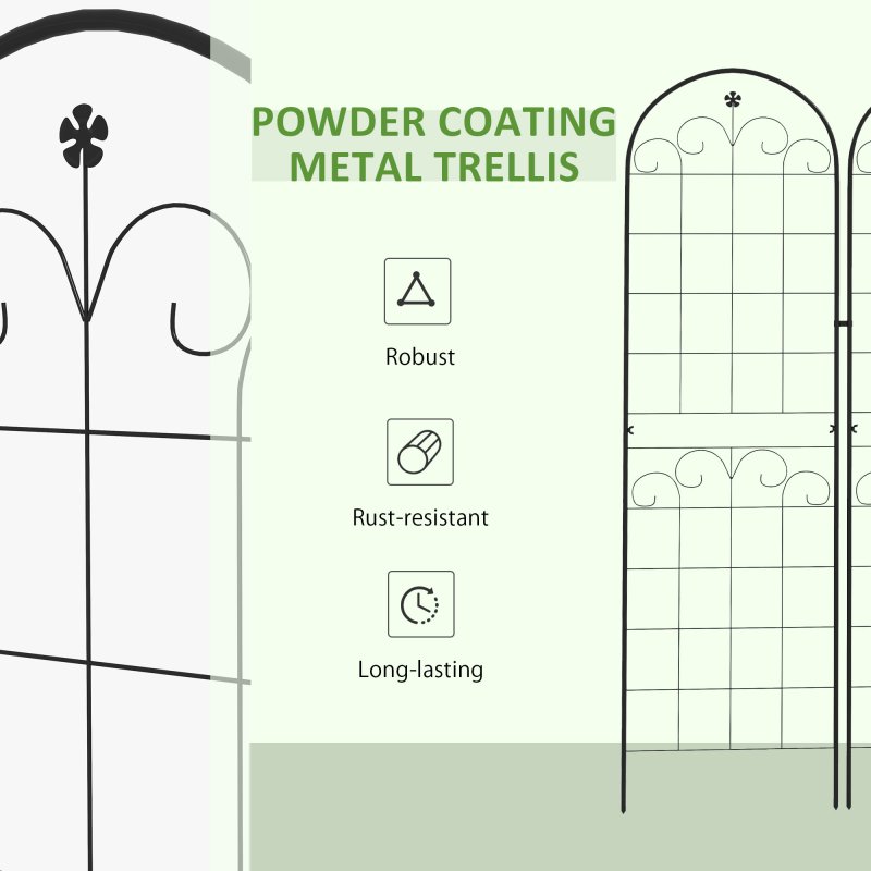 Outsunny Set of 2 Garden Trellis, Metal Trellis for Climbing Plants Support Frames, 50 x 180cm, Floral Design
