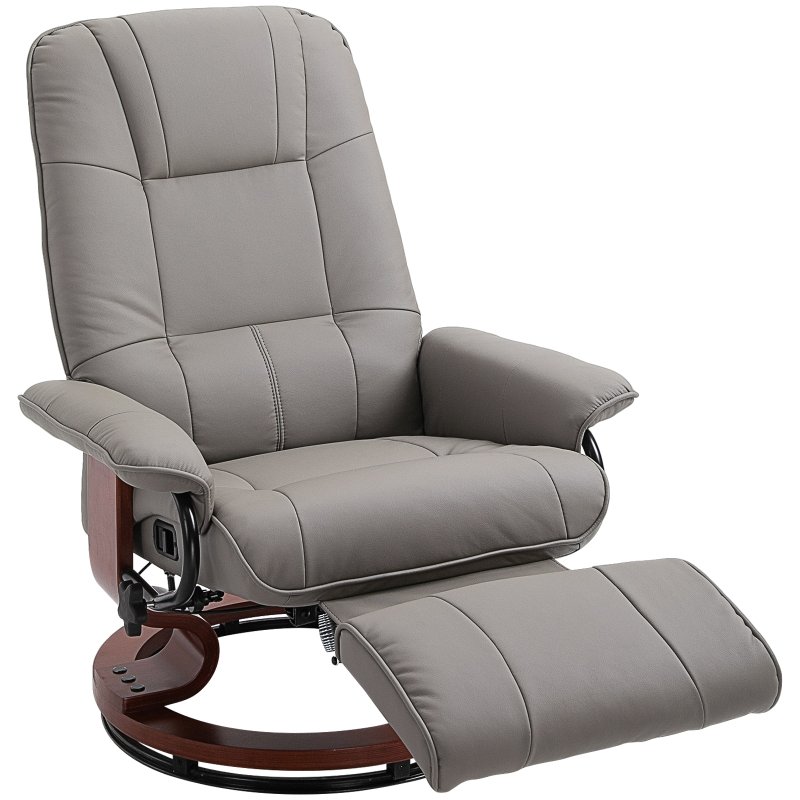 HOMCOM Manual Recliner Chair Armchair Sofa with Faux Leather Upholstered Wooden Base for Living Room Bedroom, Grey