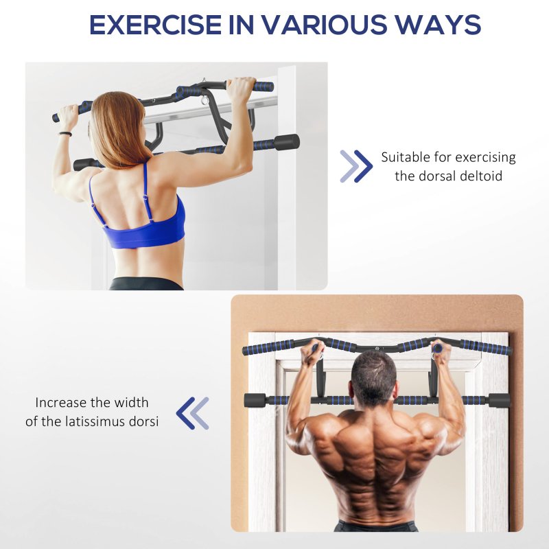 SPORTNOW Pull Up Bar Doorway with Non-Slip Multi Grips, Door Frame Chin Up Bar, Push up Stand with Anti-Fall Slot for Home Gym Upper Body Workout, Black