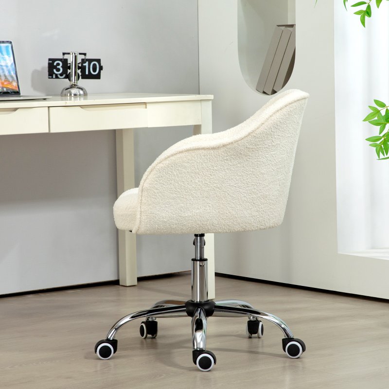 HOMCOM Office Chair, Teddy Fleece Swivel Computer Desk Chair, Makeup Vanity Seat with Adjustable Height for Home Study Bedroom, Cream White
