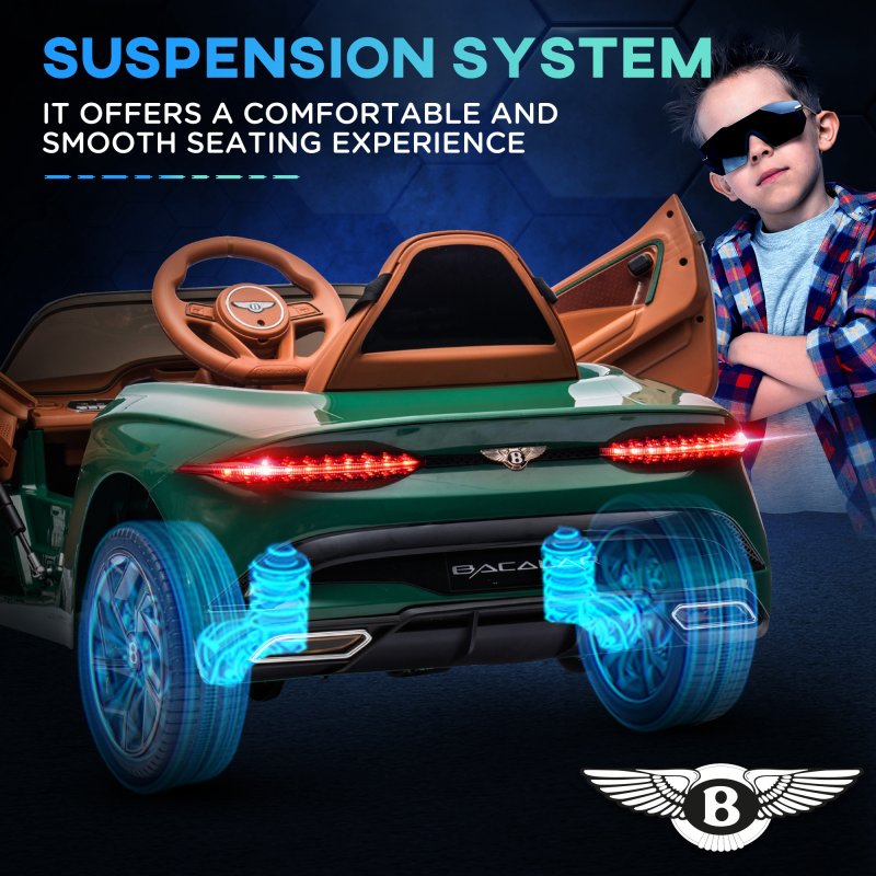 HOMCOM Bentley Bacalar Licensed, 12V Kids' Electric Ride-On with Remote Control, Battery Powered Electric Car for Kids with Suspension Wheels, Horn, Lights, for Ages 3-5 Years - Green
