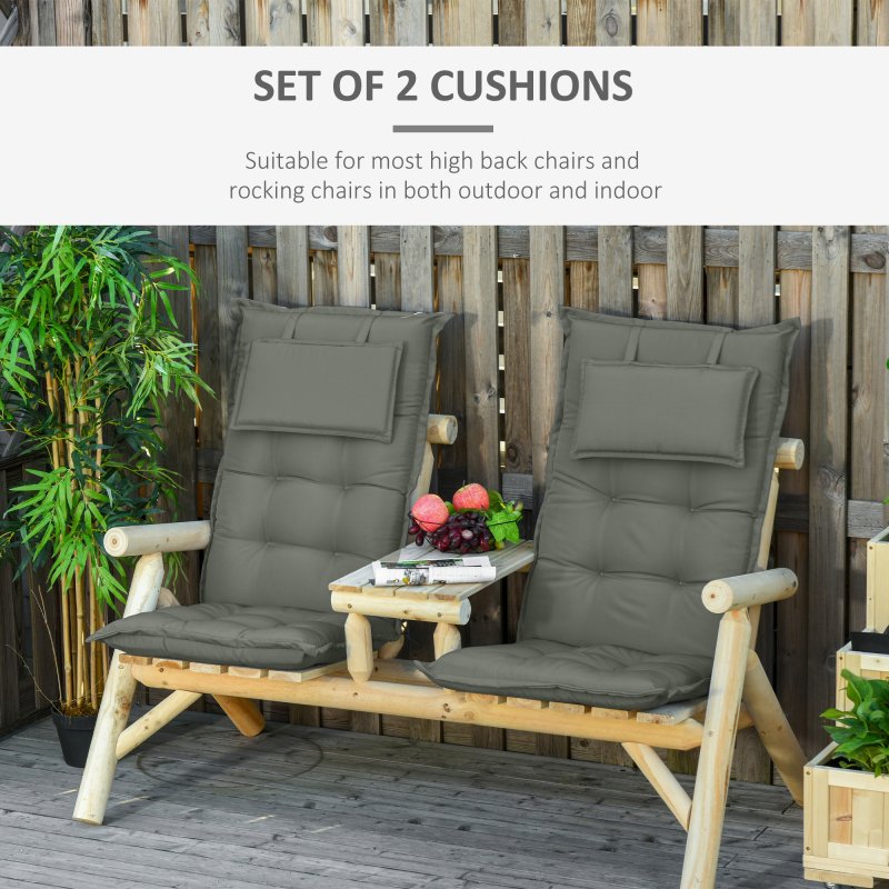 Outsunny Set of 2 Garden Chair Cushion Seat, 120L x 50W x 9D cm High Back Dining Chair Padded Patio Chair with Pillow for Indoor and Outdoor Use, Dark Grey