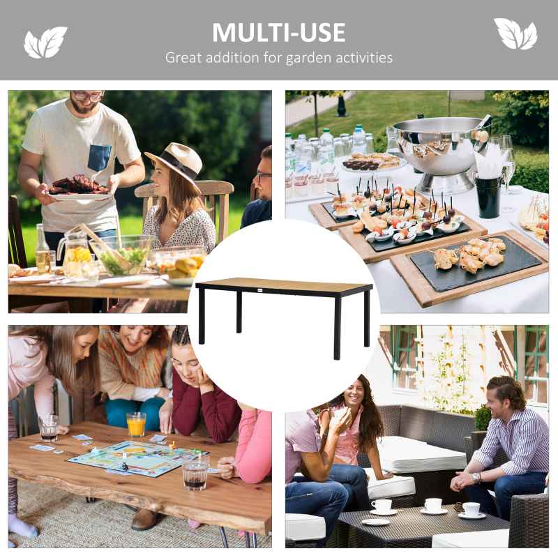 Outsunny Garden Table for 8 People, Rectangular Aluminium Outdoor Dining Table with All-Weather Faux Wood Top for Garden, Patio, 190 x 90 x 74 cm, Natural
