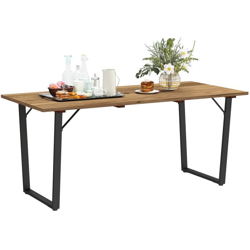 Outsunny Garden Table with Parasol Hole, 175 x 80 cm Rectangle Outdoor Dining Table for 6 with 5 cm Parasol Hole and Wood Slatted Top for Balcony, Terrace, Brown