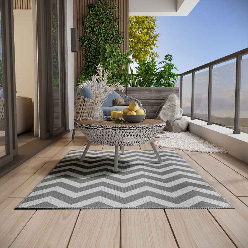 Outsunny 121 x 182 cm(4x6ft) Outdoor Rug Reversible Mat Plastic Straw Rug Portable RV Camping Mat for Garden Deck Picnic Indoor, Light Grey & White