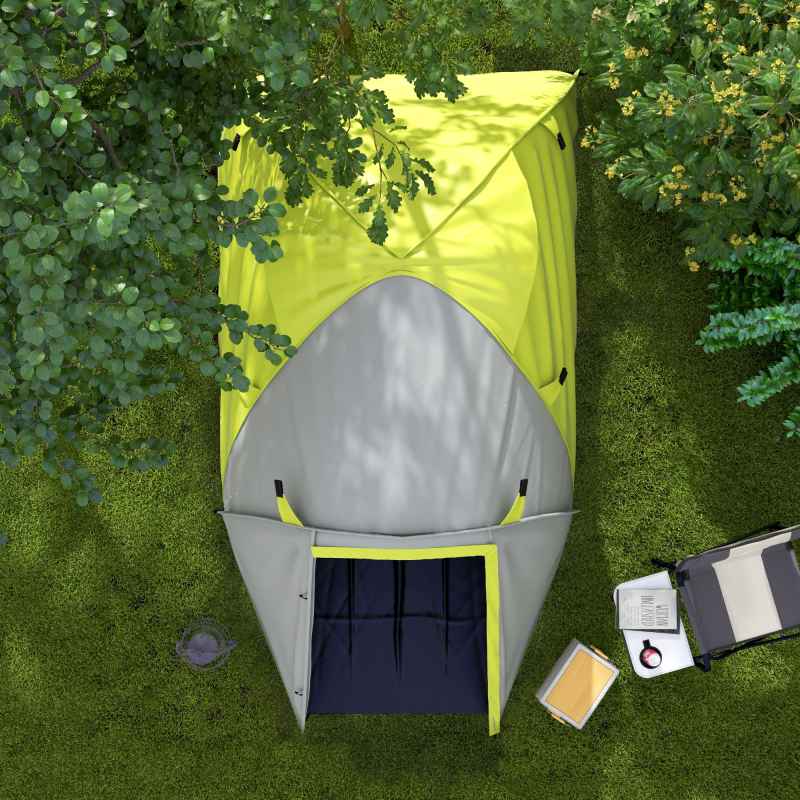 Outsunny 2 Man Camping Tent, Dome Tent with Bedroom and Living Room, 2000mm Waterproof, Portable with Bag, for Fishing Hiking Festival, Yellow
