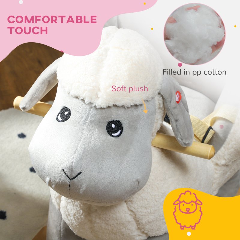 AIYAPLAY Rocking Horse, Kids Ride on Horse, Rocking Animal, Plush Ride on Lamb with Safety Belt, Sound, for Ages 18-36 Months, Grey