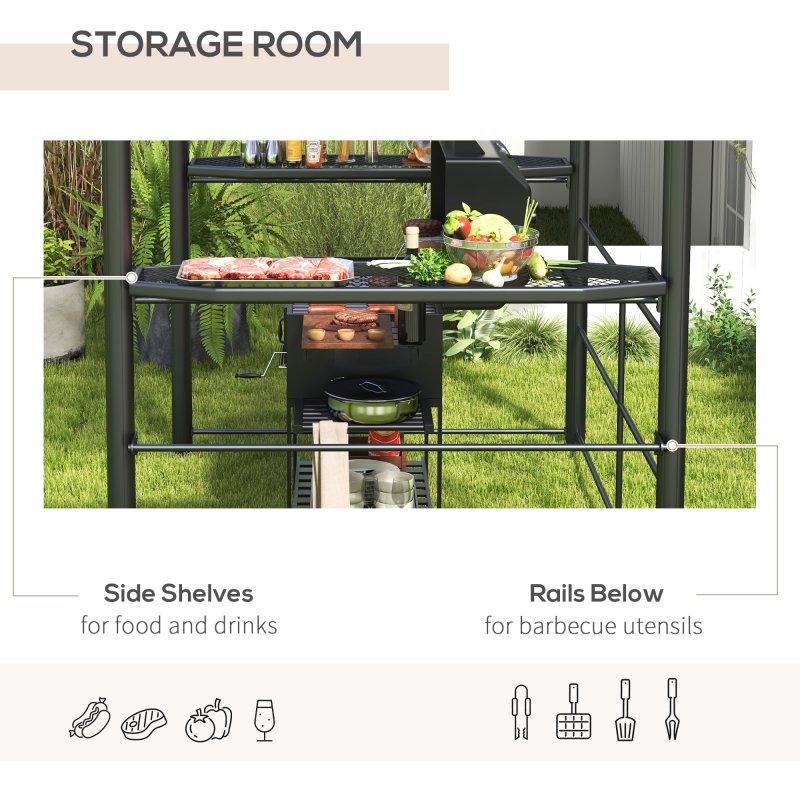 Outsunny 2.4 x 1.5m Grill Gazebo Outdoor BBQ Gazebo Canopy with Side Shelves Hanging Poles Great Ventilation PC Board