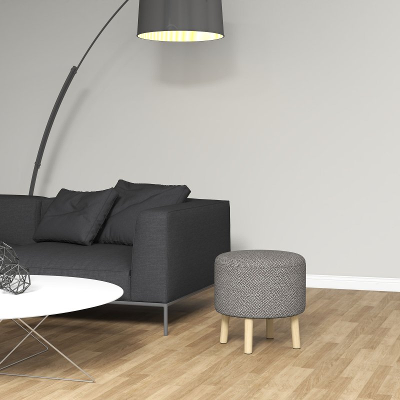 HOMCOM Round Storage Stool, Linen Fabric Upholstered Foot Stool with Removable Top, Padded Seat, Hidden Space and Wooden Legs for Living Room