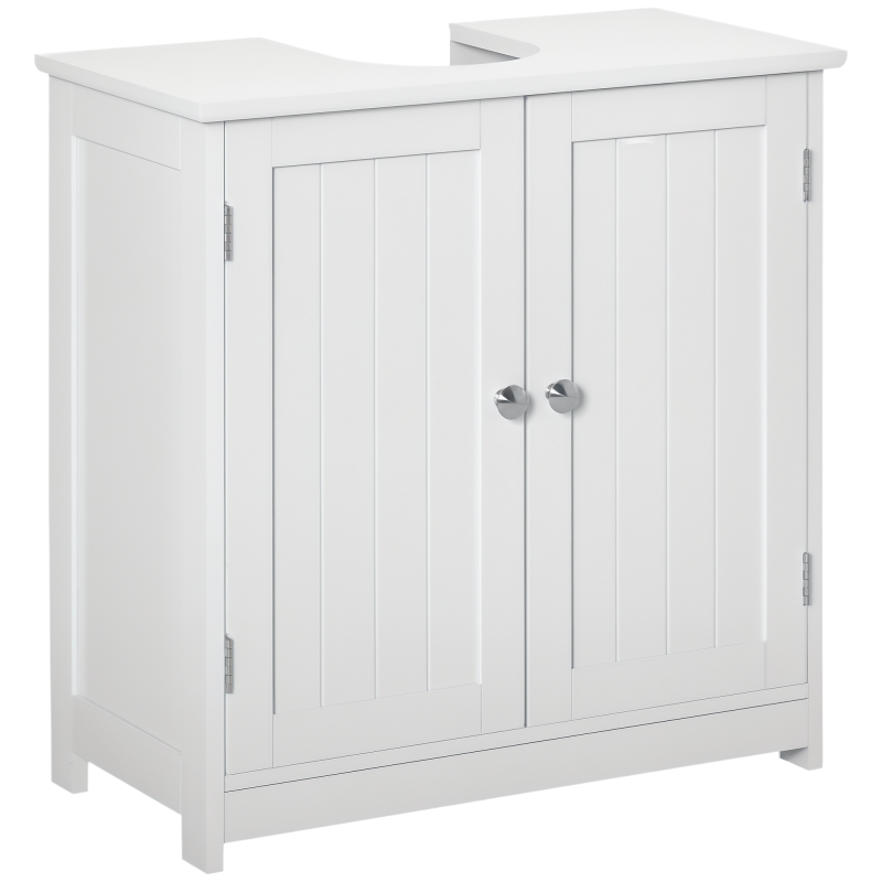 kleankin 60x60cm Under-Sink Storage Cabinet w/ Adjustable Shelf Handles Drain Hole Bathroom Cabinet Space Saver Organizer White