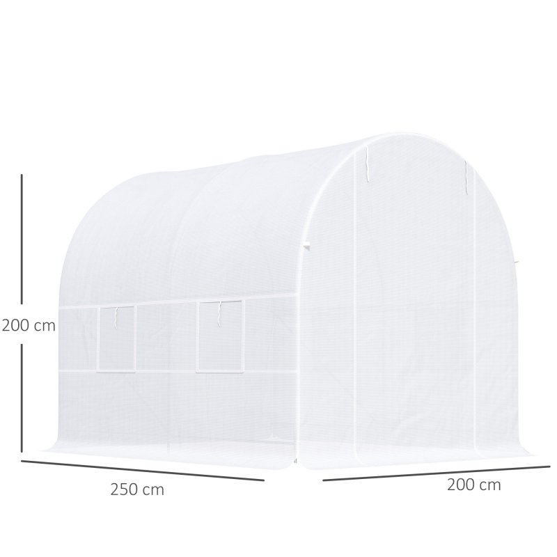 Outsunny 2.5 x 2 x 2 m Polytunnel Greenhouse, Walk-in Green House for Garden with Mesh Windows, Galvanised Steel Frame, White