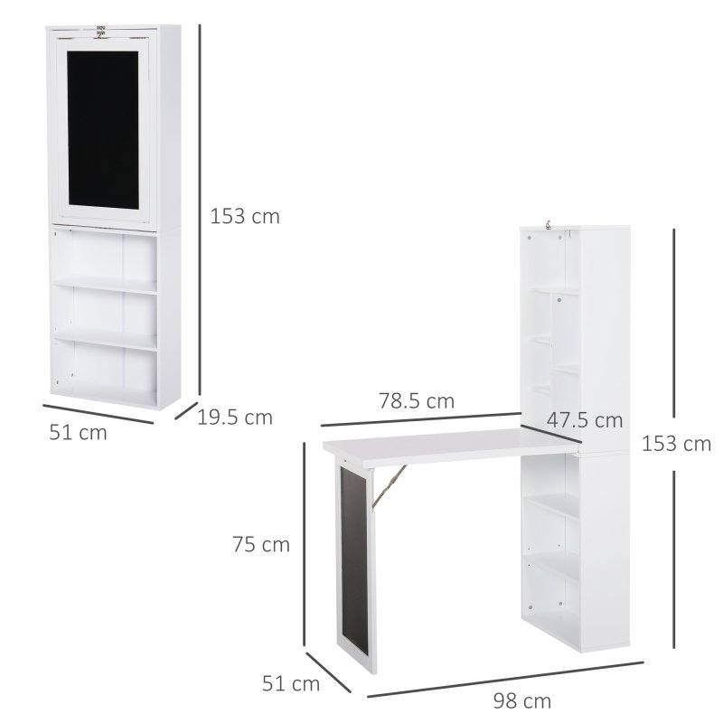 HOMCOM Wall Mounted Computer Desk, Folding Study Table with Board and Bookshelf, Multifunctional Floating Writing Desk for Home Office