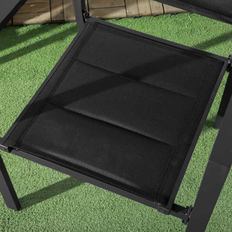 Outsunny 2 Pieces Garden Dining Chairs, Aluminium Outdoor Armchair for 2 with Breathable Mesh Fabric, Stackable Design, Black