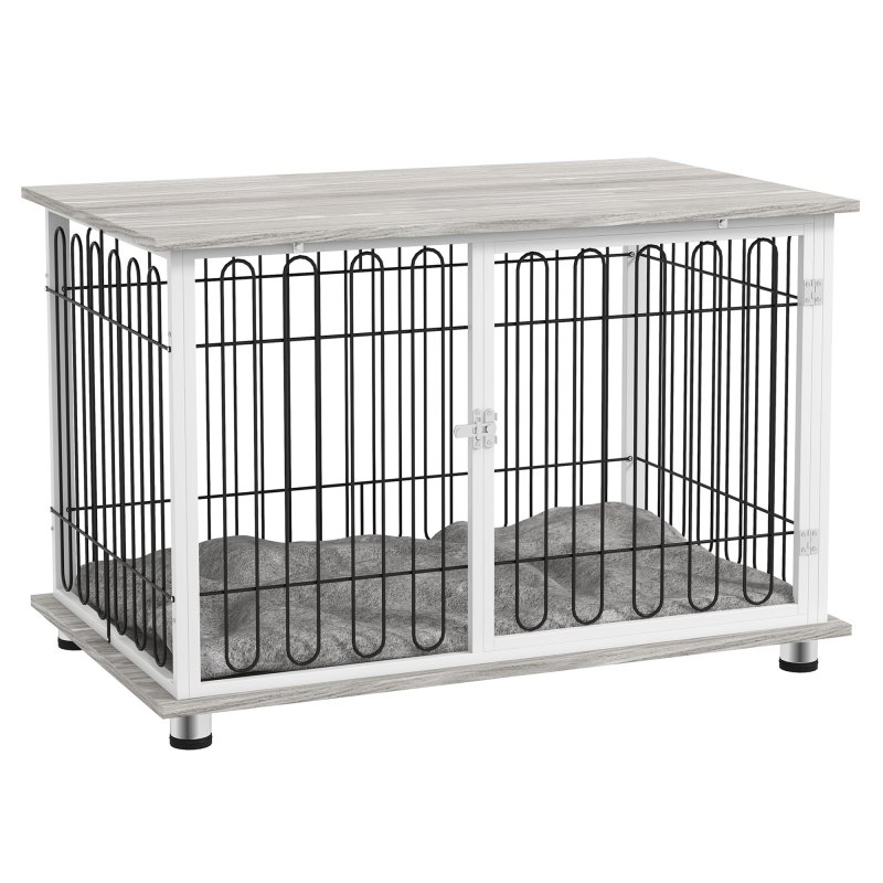 PawHut Dog Crate Furniture, Indoor Dog Kennel Side End Table with Soft Washable Cushion, Lockable Door, for Large Dogs
