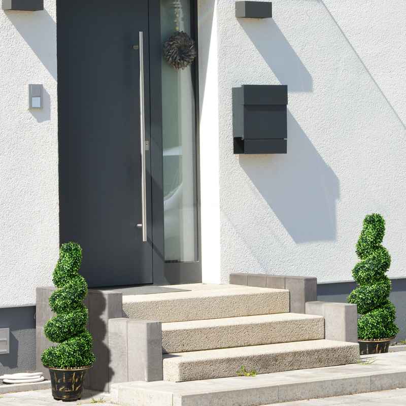 HOMCOM Set of 2 Decorative Artificial Plants Topiary Spiral Boxwood Trees in Pot, Fake Plants for Home Indoor Outdoor Decor, 90cm