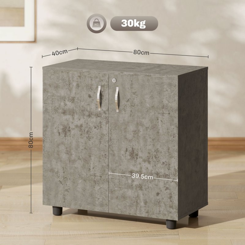 Vinsetto Filing Cabinet with Locking Doors & Shelves, 2-Tier Lockable Storage Cabinet with 2 Keys for Home Office, 80W x 40D x 80H cm, Grey