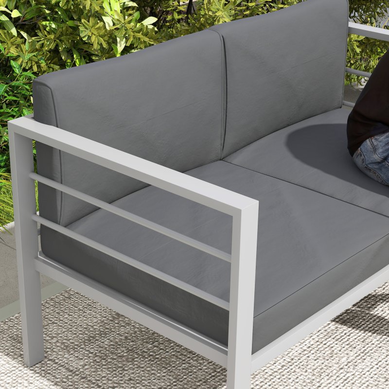 Outsunny 2 Seater Garden Sofa, All-Weather Garden Loveseat with Removable Cushions, Metal Frame Outdoor Furniture for Balcony, Charcoal Grey