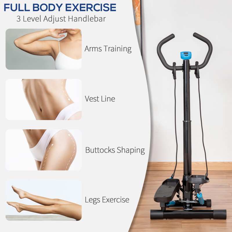HOMCOM Adjustable Twist Stepper Aerobic Ab Exercise Fitness Workout Machine w/ LCD Screen, Height Adjust Handlebars for Home Gym, Black and Blue