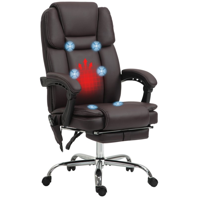 Vinsetto Office Chair with 6-point Vibration Massage and Heat, PU Leather High Back Recliner Desk Chair with Adjustable Height, Armrest, Footrest for Home, Dark Brown