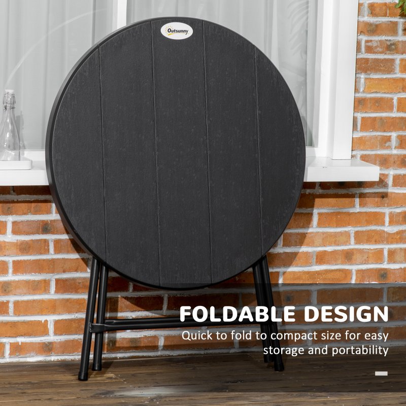 Outsunny Foldable Garden Dining Table, Round Outdoor Table with HDPE Tabletop and Steel Frame for Patio and Garden, Dark Grey