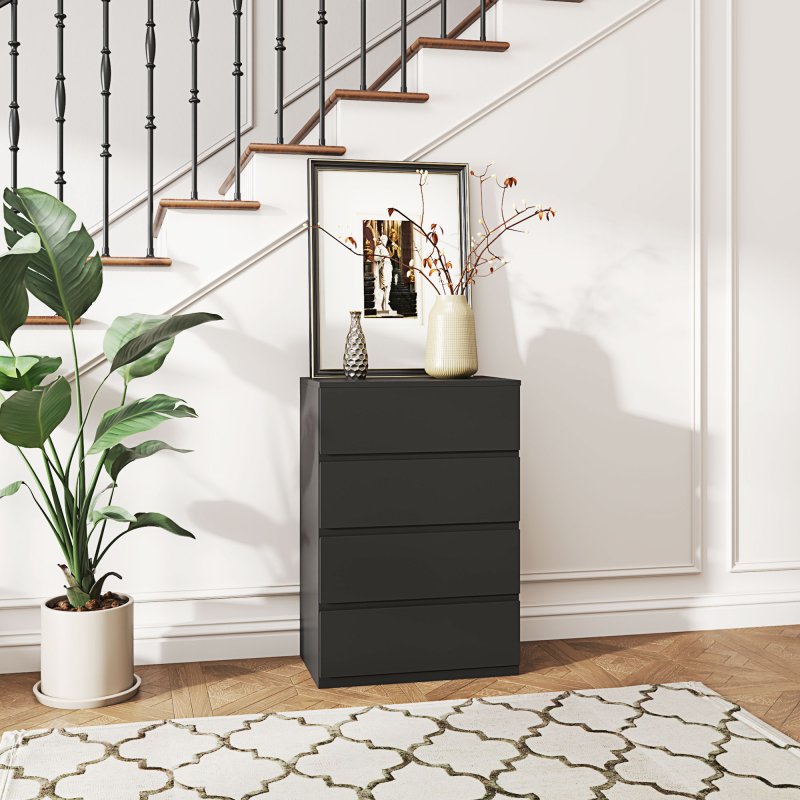 HOMCOM Chest of Drawers, 4 Drawers Storage Cabinet Floor Tower Cupboard for Bedroom Living Room, Black