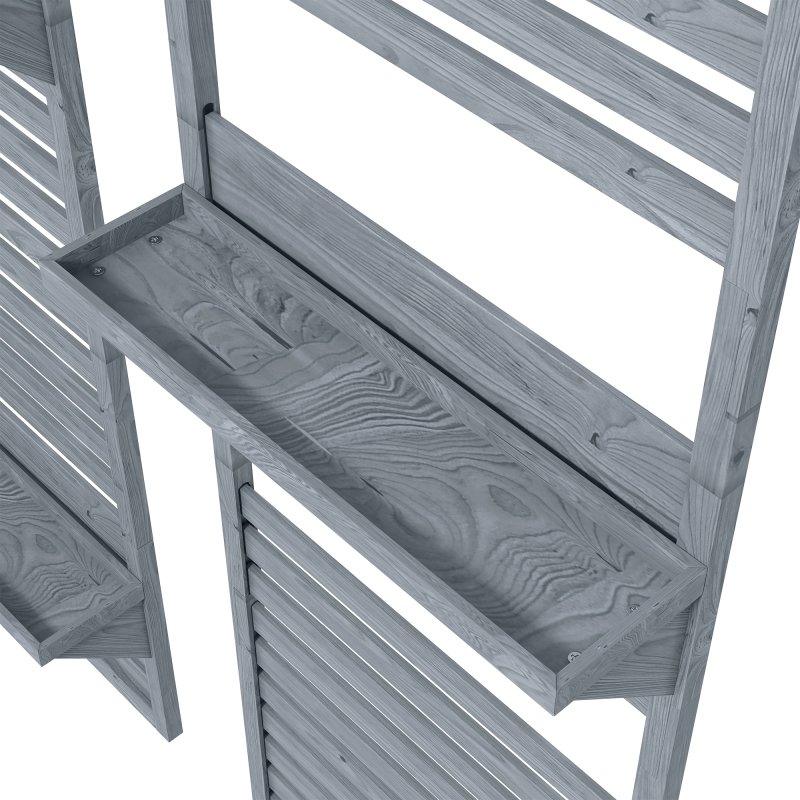 Outsunny Set of 2 Wall Mounted Plant Stand with Trellis, 170cm Wooden Plant Rack with Hanging Planter Shelves and Slatted Trellis for Climbing Plants, for Patio, Balcony, Porch, Grey