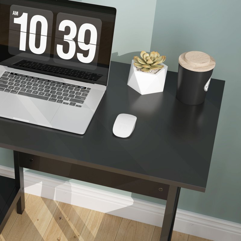 HOMCOM Compact Computer Desk with Storage Shelves, Study Table with Bookshelf, PC Table Workstation for Home Office, Study, Easy Assembly