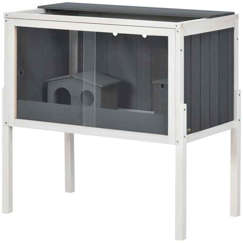 PawHut Wooden Hamster Cages for Hamsters, Gerbils, Rutin Chickens, Small Animal Habitats with Shelf, 82 x 45 x 81cm - Dark Grey