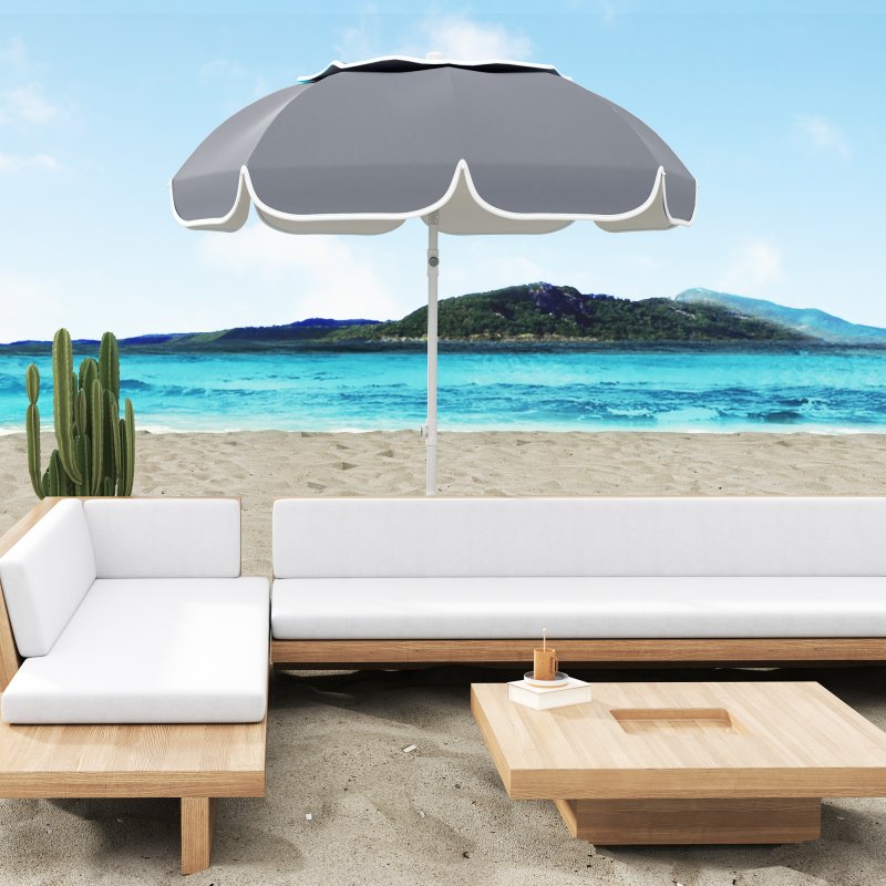 Outsunny 2m Beach Umbrella Portable with Sand Anchor, Adjustable Height & Tilt Beach Parasol with Carry Bag, UPF50+ UV Protection Sunshade Shelter, Grey