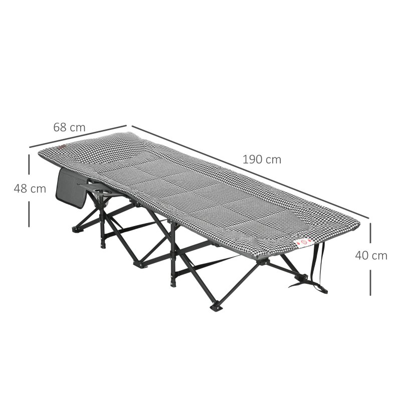 Outsunny Camping Bed for Adults, Single Folding Camp Bed, Padded Portable Camping Cot for Sleeping, with Carry Bag, Side Pocket and Cup Holder for Outdoor, Travel, Fishing, Black