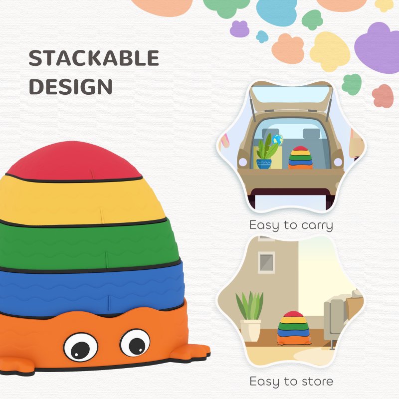 AIYAPLAY 5PCS Balance Stepping Stones, Frog-Shaped Sensory Stepping Stones for Toddlers, Anti-Slip Edging, Stackable Design, Indoor Outdoor Obstacle Course for Kids Ages 2-8, Multicoloured