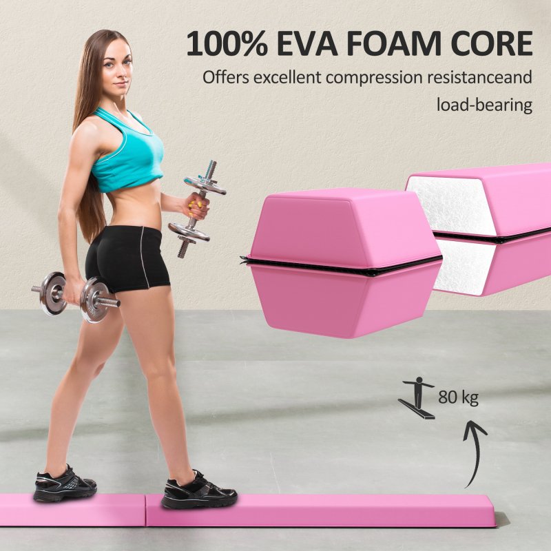 SPORTNOW 7.7ft Folding Gymnastics Beam, Floor Balance Beam for Kids with Anti-Slip Base, Gymnastics Equipment for Home Gym, Training Exercise, Pink