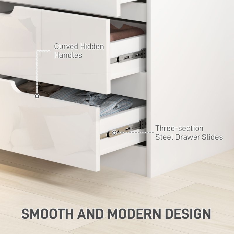 HOMCOM Modern Chest of Drawer with 4 Drawers, High Gloss Dresser for Bedroom, Living Room, 60 x 40 x 85cm, White