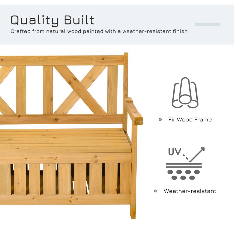 Outsunny Wood Garden Bench 2 Seater Storage Chest Patio Seating Chair with High Back and Armrest, Yellow