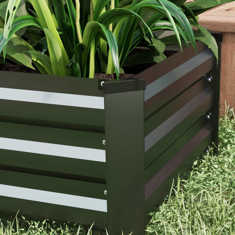 Outsunny Set of 2 Raised Garden Bed, Outdoor Planter Box with Galvanised Steel Frame for Growing Vegetables, Flowers and Herbs, 100 x 60 x 30cm, Grey