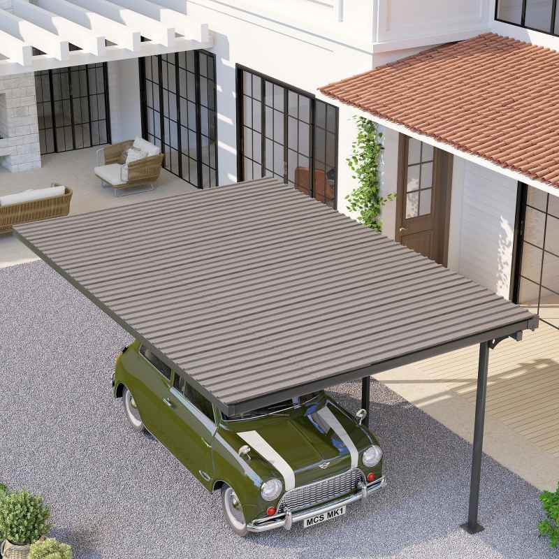 Outsunny Corrugated Roofing Sheets, Pack of 12, Galvanised Metal Roofing Sheets for Greenhouse, Garage, Storage Shed, Carport, 129 x 45cm, Grey Wood Effect