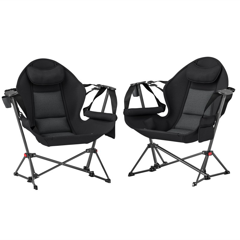 Outsunny Hammock Camping Chair Set of 2, Adjustable Back Swinging Camping Chair Portable Swinging Chair with Cup Holder, Headrest, Padded Seat and Carry Bag for Travel Fishing Hiking, Black