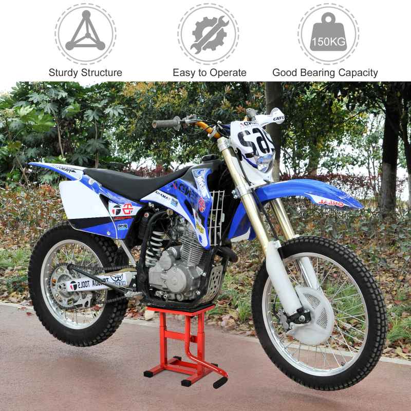 DURHAND 150KG Steel Motorcycle Lift Rubber Platform, Crank Lift Manual Repair Clean Hoist Table Assist Off-Road Dirt Bike Stand, 27.5/39.5H cm, Red