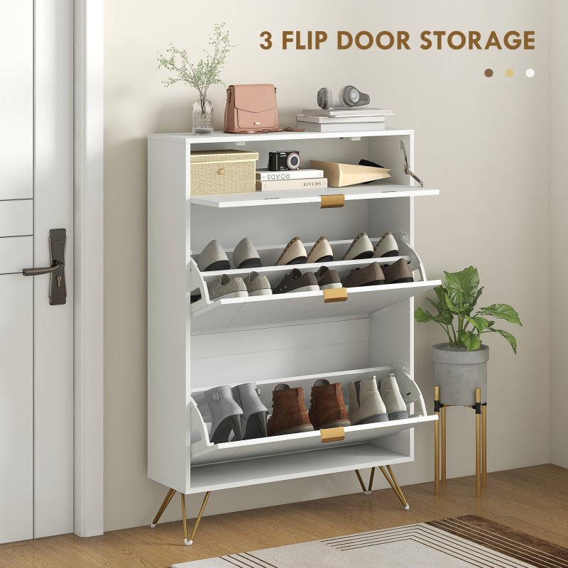 HOMCOM Narrow Shoe Cabinet, Slim Shoe Storage Cabinet with Adjustable Shelves for 12 Pairs of Shoes, White