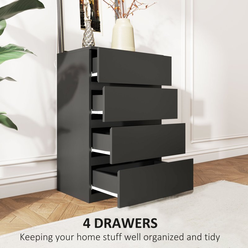 HOMCOM Chest of Drawers, 4 Drawers Storage Cabinet Floor Tower Cupboard for Bedroom Living Room, Black