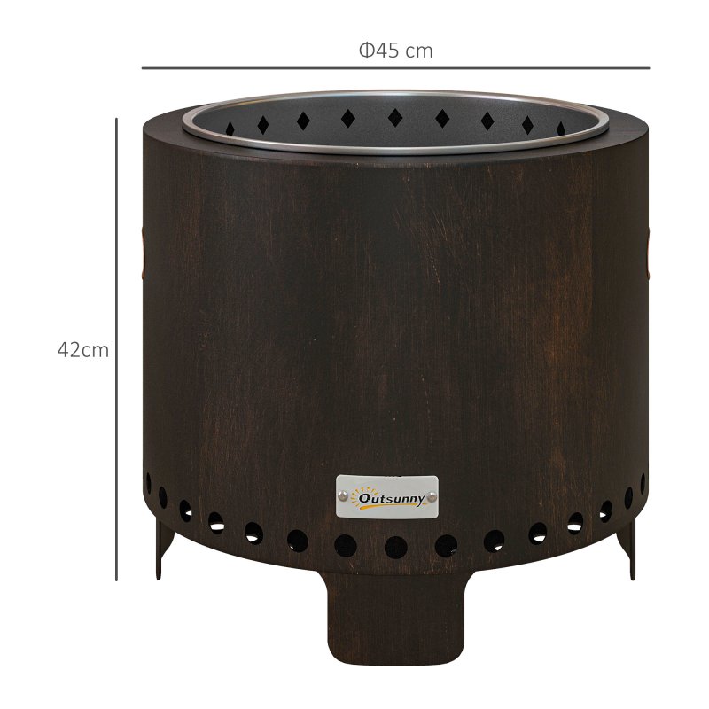 Outsunny Smokeless Fire Pit, 45cm Portable Wood Burning Firepit with Poker, Stainless Steel Liner for Garden Camping Bonfire Party, Metal, Black
